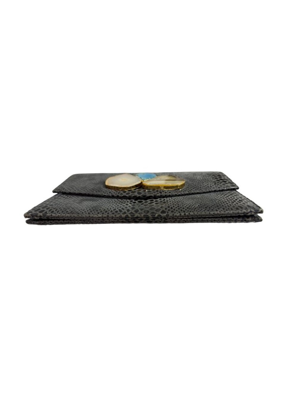 Lindsay Perry Faux Leather Gray Snakeskin Embossed Clutch with Real Agates - Picture 5 of 9